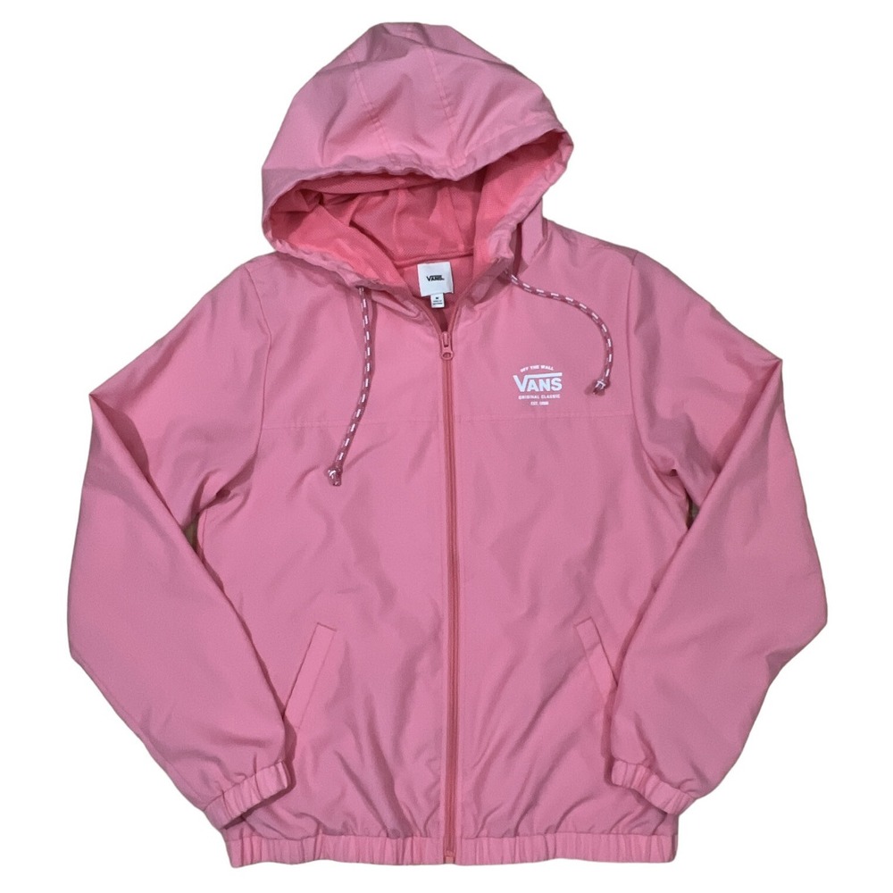 Vans Jacket Women's Medium Pink Rose Full Zip Hooded Off The Wall Mesh Lined